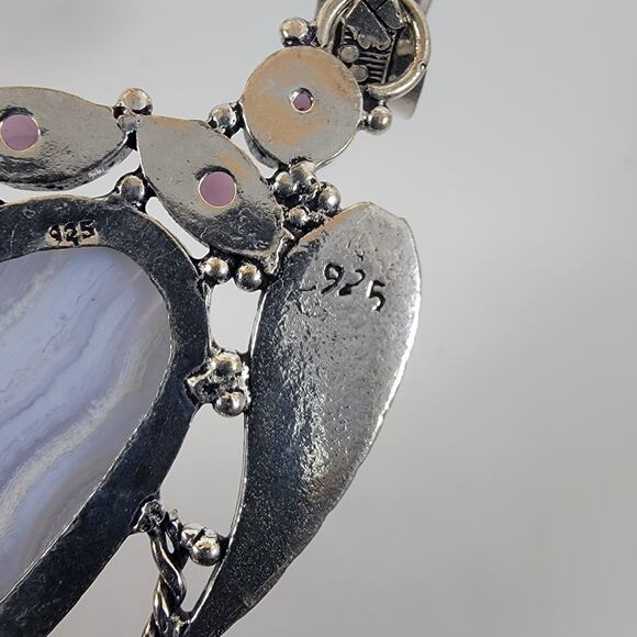 Handmade Silver Pendant with Blue Lace Agate and Amethyst - Picture 4 of 10